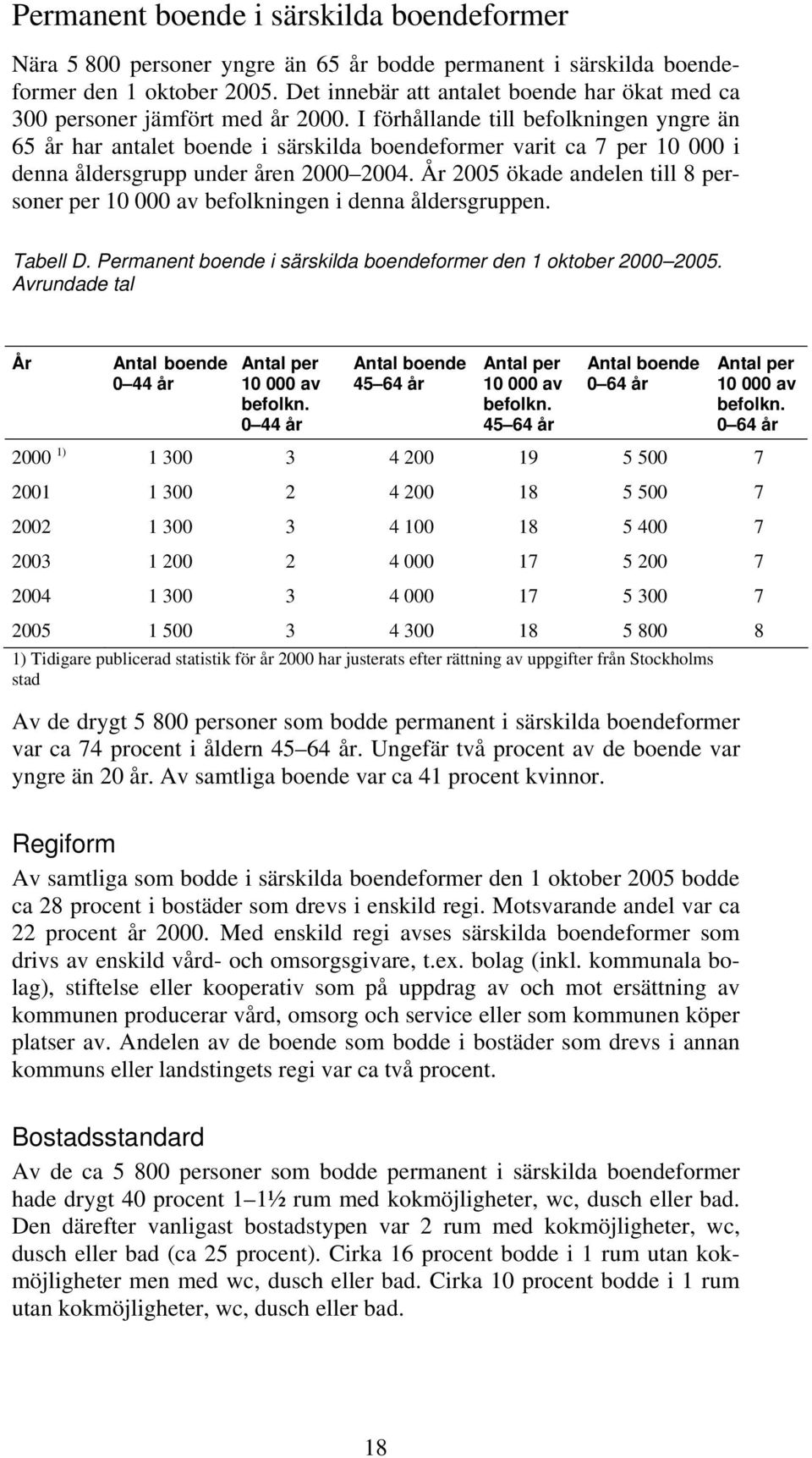 I förhållande till befolkningen yngre än 65 år har antalet boende i särskilda boendeformer varit ca 7 per 10 000 i denna åldersgrupp under åren 2000 2004.