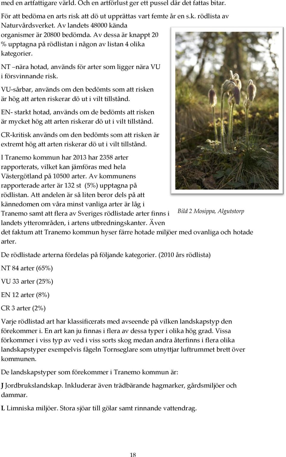 NT nära hotad, används för arter som ligger nära VU i försvinnande risk. VU-sårbar, används om den bedömts som att risken är hög att arten riskerar dö ut i vilt tillstånd.