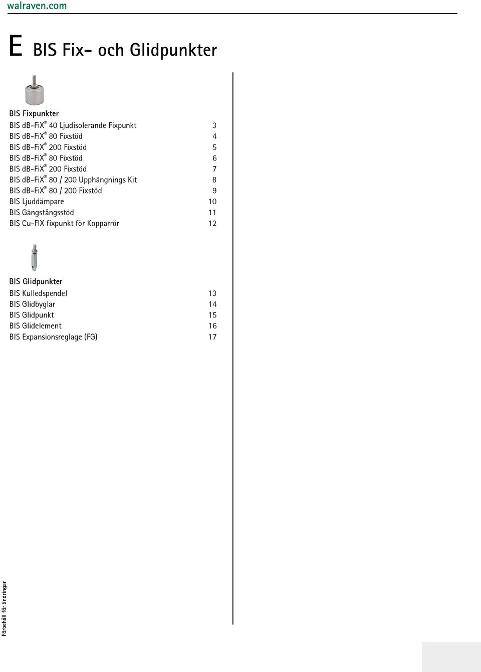 BIS db-fix 80 / 200 Fixstöd 9 BIS Ljuddämpare 10 BIS Gängstångsstöd 11 BIS Cu-FIX fixpunkt för Kopparrör 12 BIS