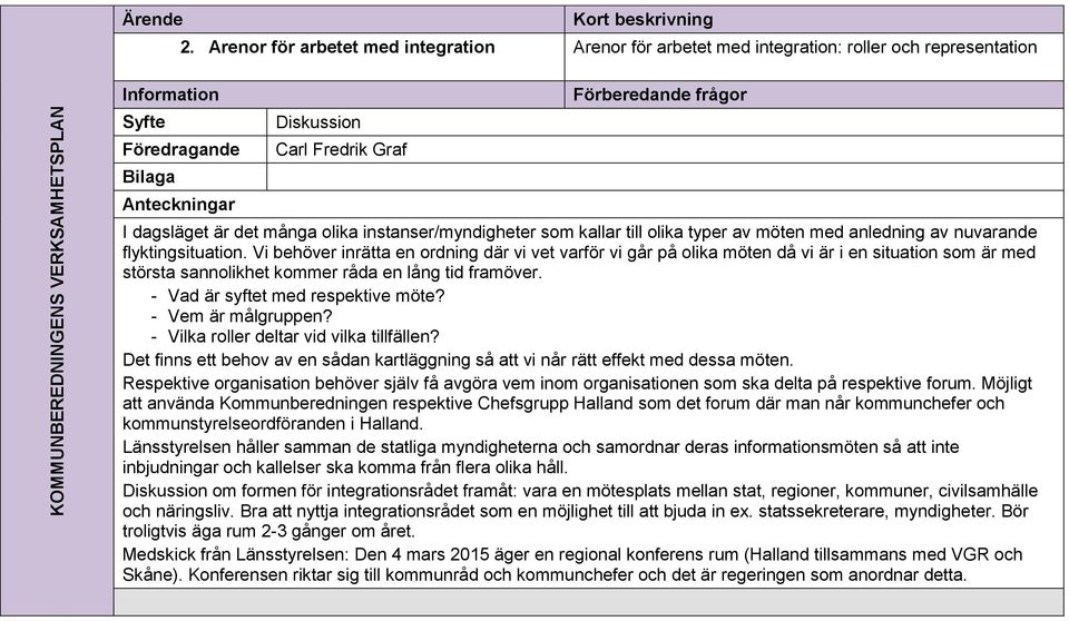 dagsläget är det många olika instanser/myndigheter som kallar till olika typer av möten med anledning av nuvarande flyktingsituation.