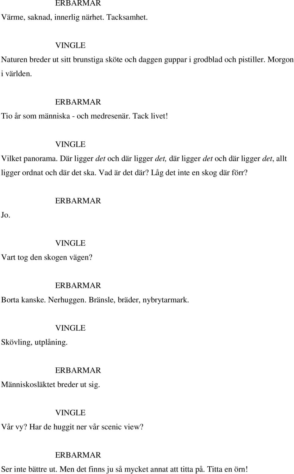 Där ligger det och där ligger det, där ligger det och där ligger det, allt ligger ordnat och där det ska. Vad är det där? Låg det inte en skog där förr? Jo.