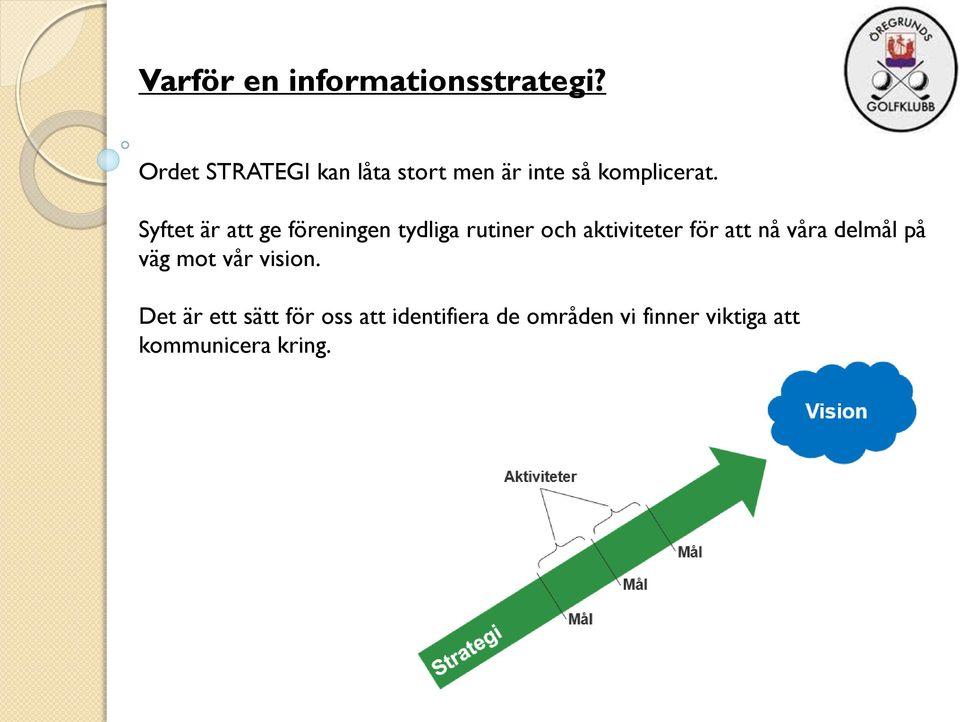 Syftet är att ge föreningen tydliga rutiner och aktiviteter för att nå