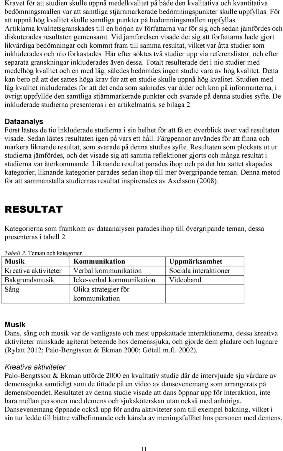 Artiklarna kvalitetsgranskades till en början av författarna var för sig och sedan jämfördes och diskuterades resultaten gemensamt.