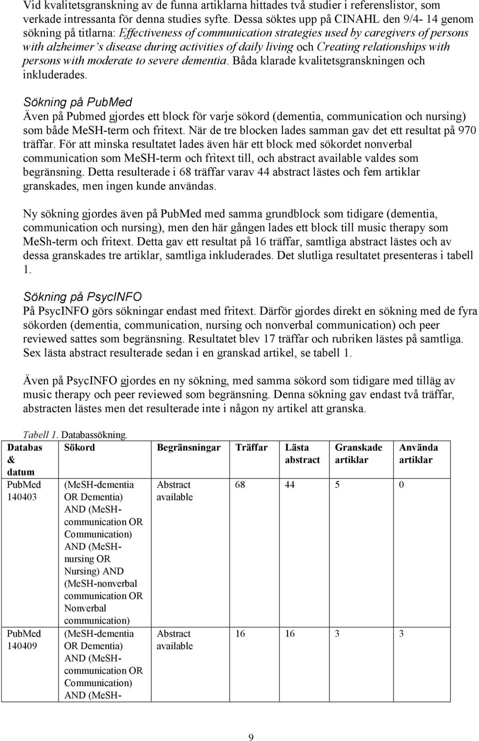 Creating relationships with persons with moderate to severe dementia. Båda klarade kvalitetsgranskningen och inkluderades.
