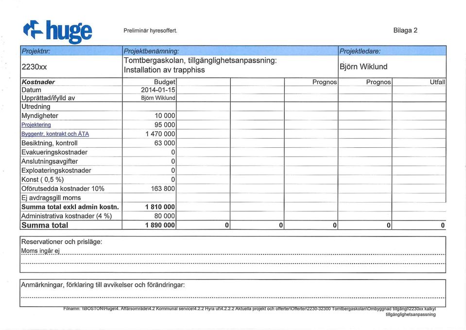 Evakueringskstnader Ansutningsavgifter Expateringskstnader Knst ( 0,5 %) Oförutsedda kstnader 10% 163 800 Ej avdragsgi mms Summa tta exk admin kstn.