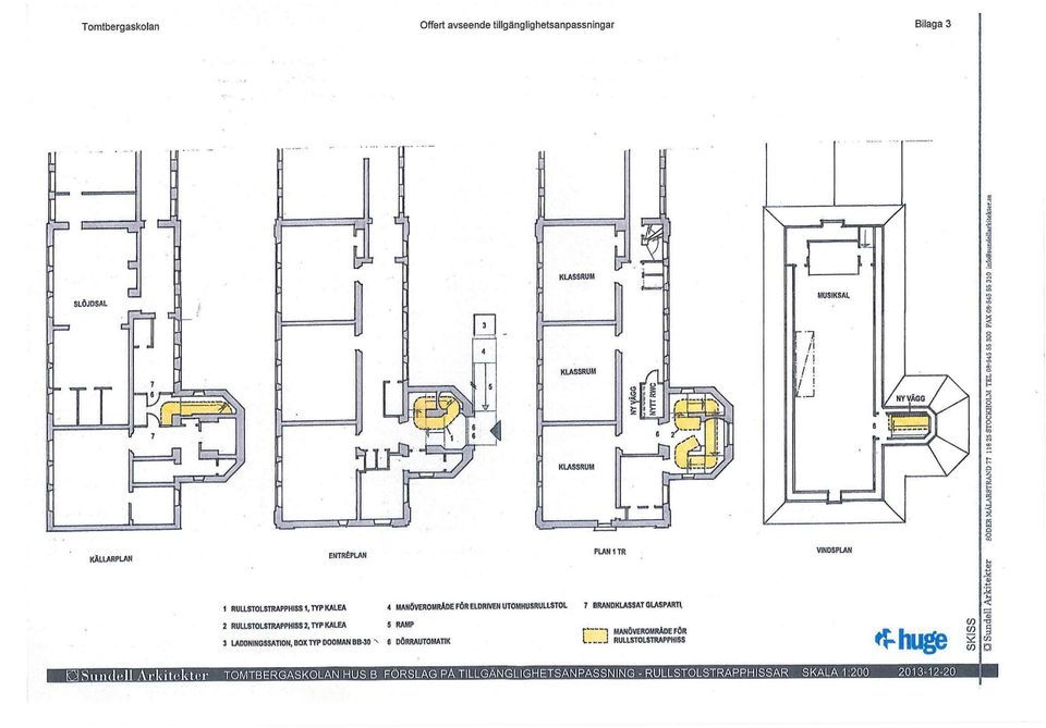 KLASSRUM PLAN 1 TR 4 MANÖVEROMRÅDE FÖR ELDRIVEN UTOMHUSRULLSTOL 7 BRANDKLASSAT GLASPART, 5 RAMP 3 LADDNINGSSATON, BOX TYP
