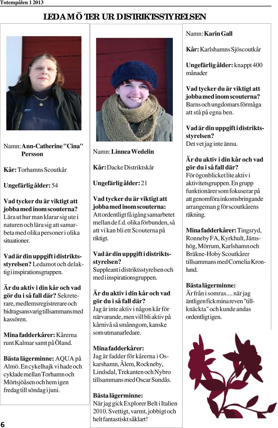 Lära ut hur man klarar sig ute i naturen och lära sig att samarbeta med olika personer i olika situationer. Vad är din uppgift i distriktsstyrelsen? Ledamot och delaktig i inspirationsgruppen.