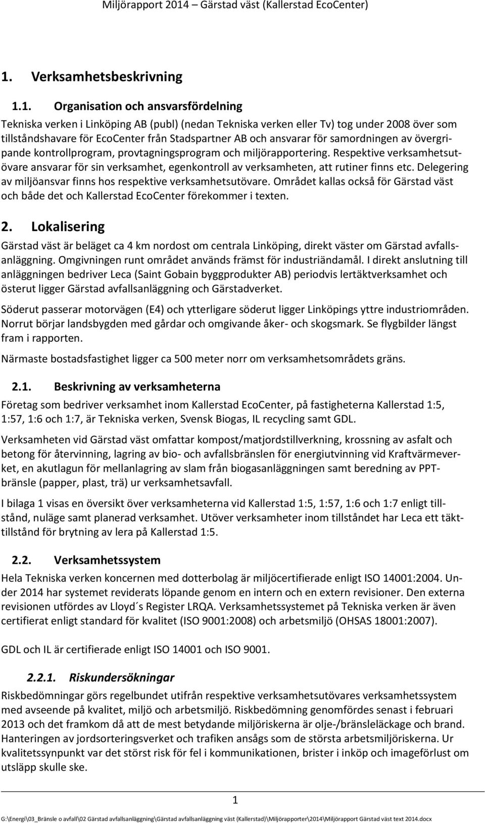 Verksamhetsbeskrivning 1.