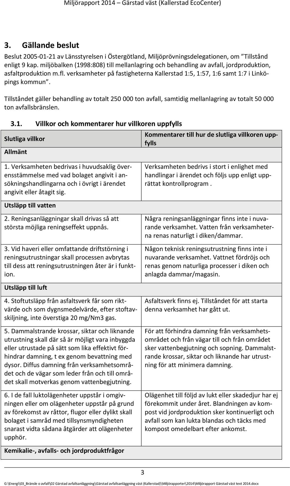 Tillståndet gäller behandling av totalt 250 000 ton avfall, samtidig mellanlagring av totalt 50 000 ton avfallsbränslen. 3.1.