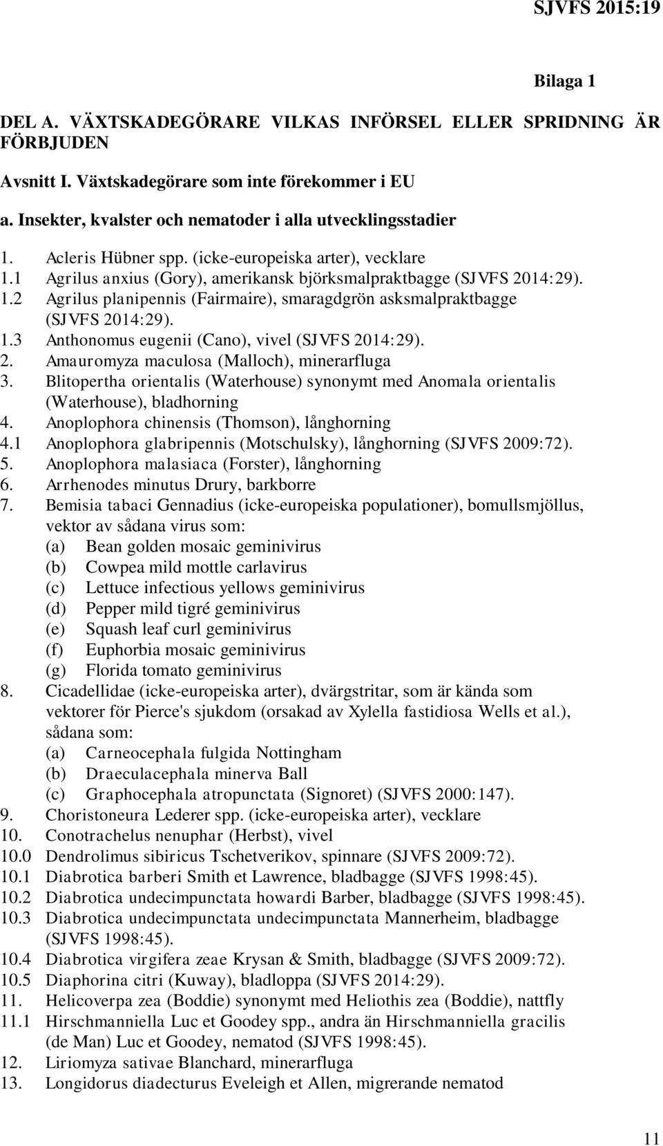 1.3 Anthonomus eugenii (Cano), vivel (SJVFS 2014:29). 2. Amauromyza maculosa (Malloch), minerarfluga 3. Blitopertha orientalis (Waterhouse) synonymt med Anomala orientalis (Waterhouse), bladhorning 4.