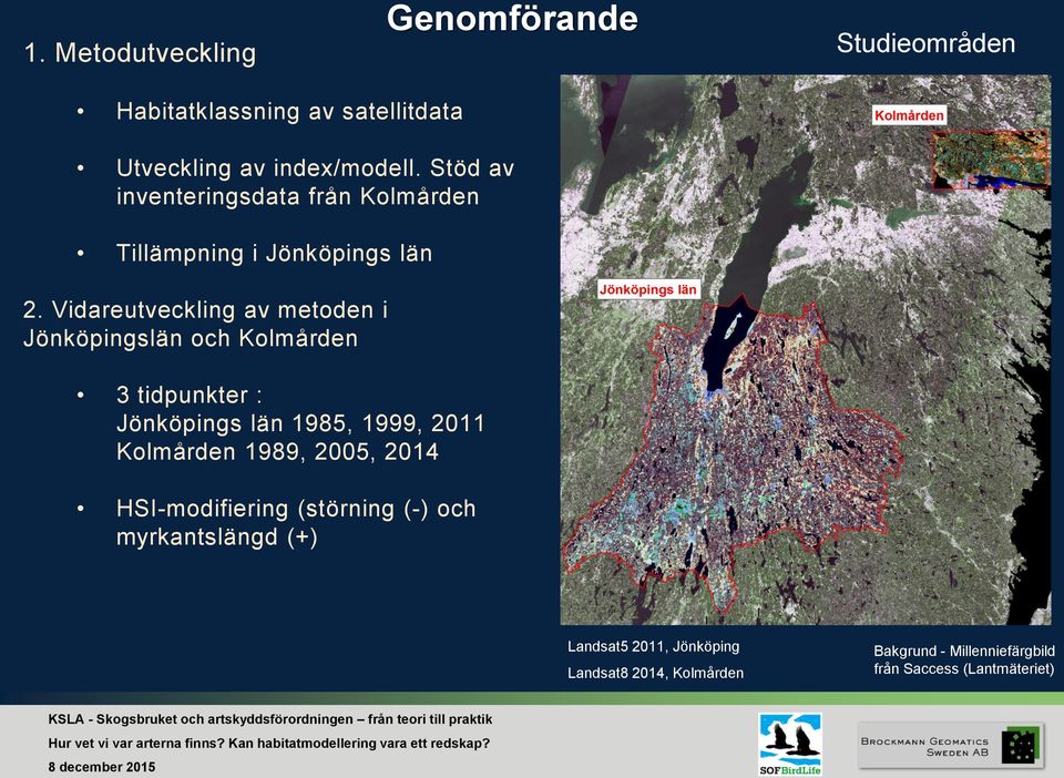 Vidareutveckling av metoden i Jönköpingslän och Kolmården 3 tidpunkter : Jönköpings län 1985, 1999, 2011 Kolmården