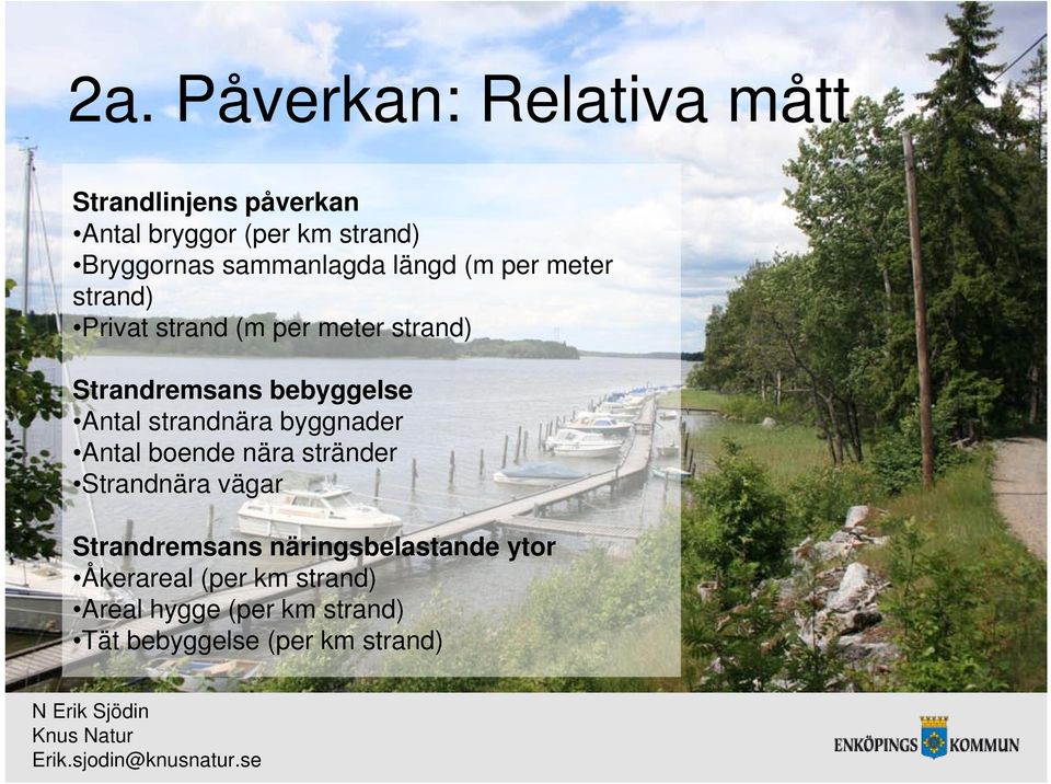 bebyggelse Antal strandnära byggnader Antal boende nära stränder Strandnära vägar Strandremsans