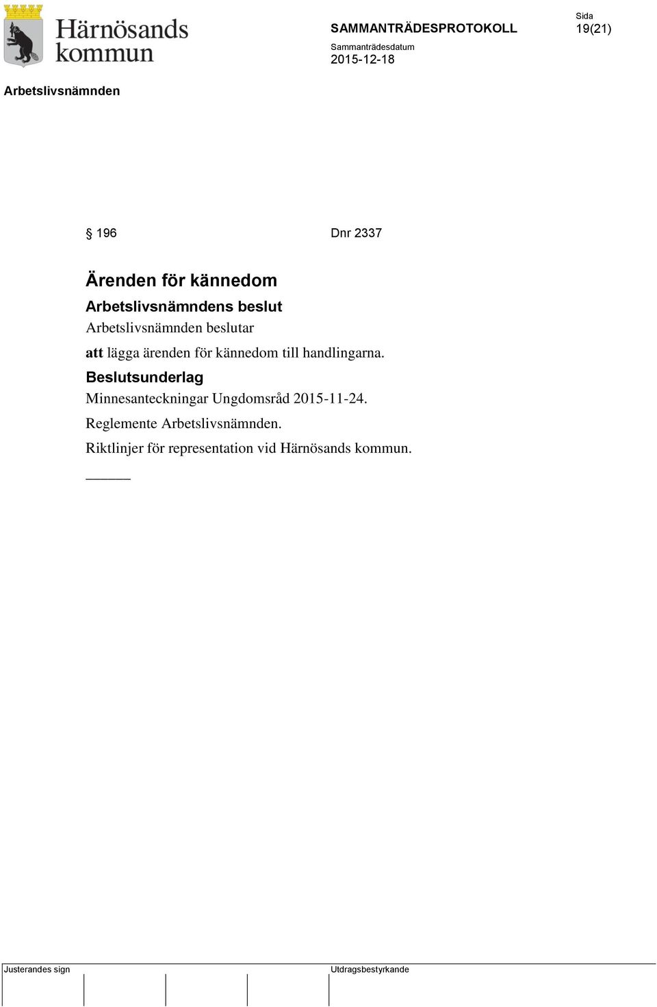 Beslutsunderlag Minnesanteckningar Ungdomsråd 2015-11-24.