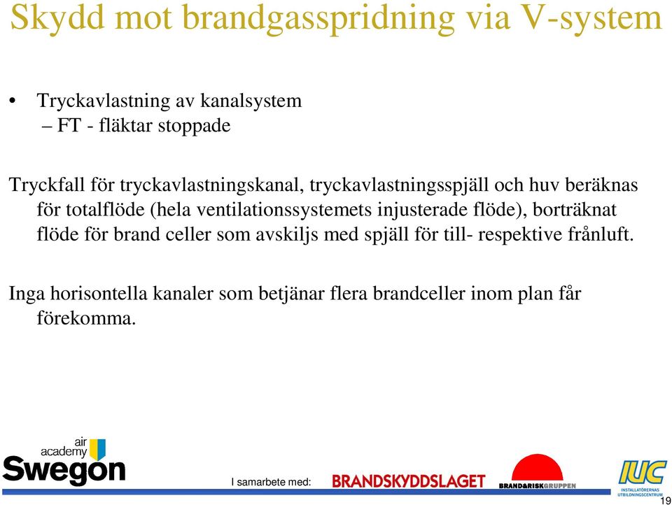 injusterade flöde), borträknat flöde för brand celler som avskiljs med spjäll för till-