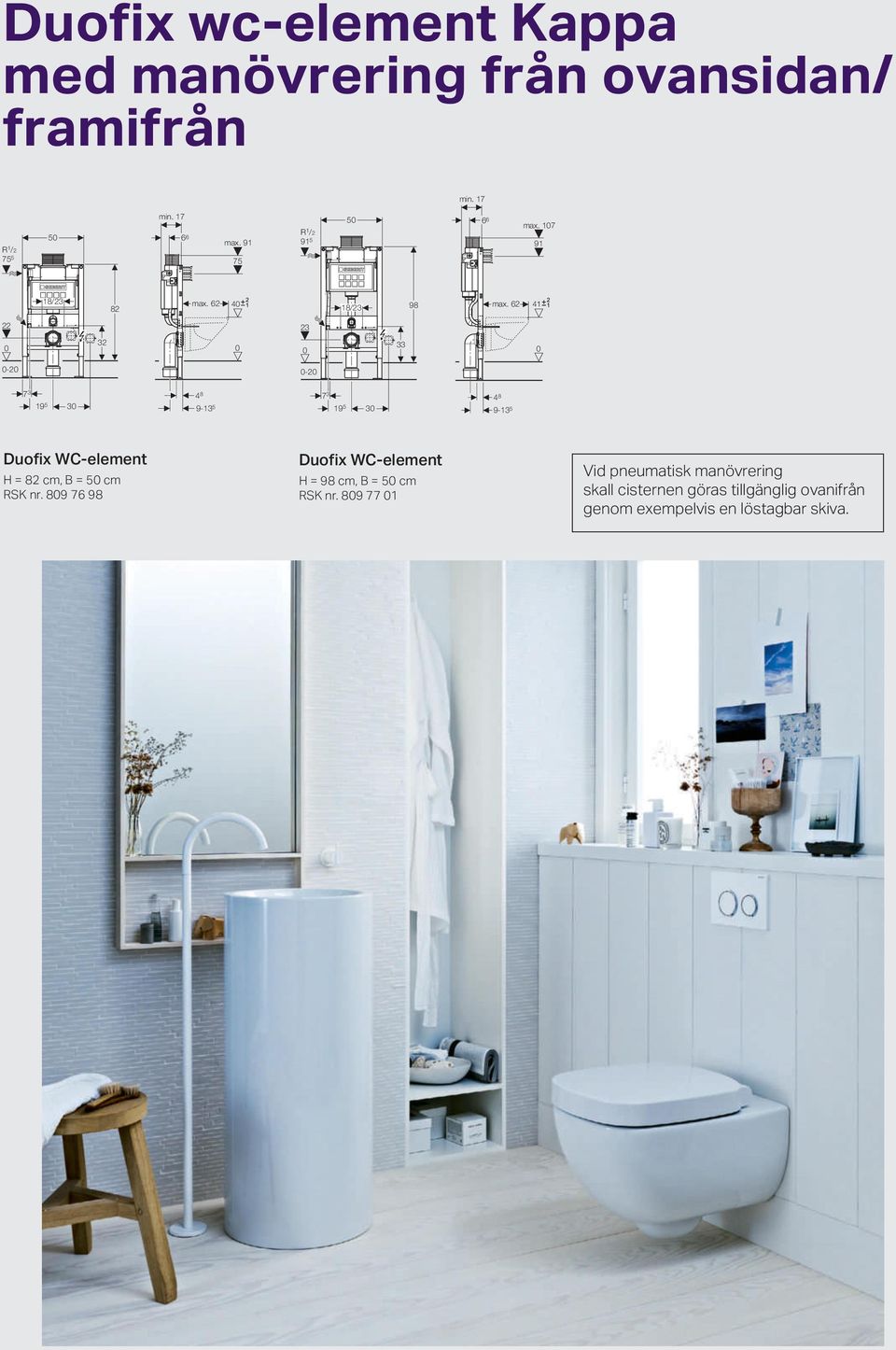 62 41 22 32 33-2 -2 7 3 19 5 3 9-13 5 7 3 19 5 3 9-13 5 Duofix WC-element H = 82 cm, B = 5 cm RSK nr.