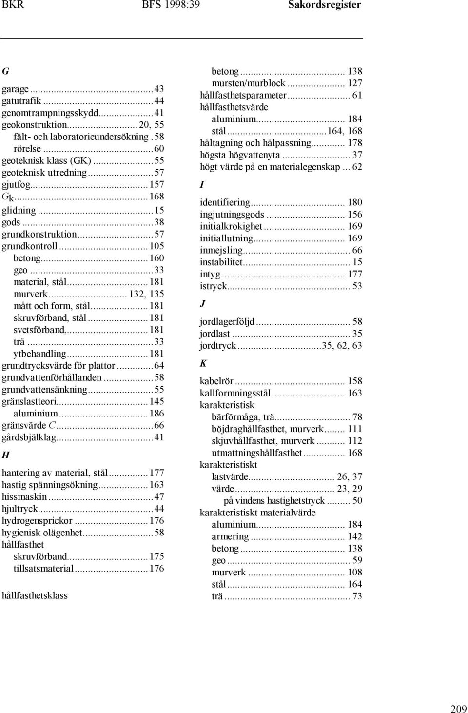 ..181 trä...33 ytbehandling...181 grundtrycksvärde för plattor...64 grundvattenförhållanden...58 grundvattensänkning...55 gränslastteori...145 aluminium...186 gränsvärde C...66 gårdsbjälklag.