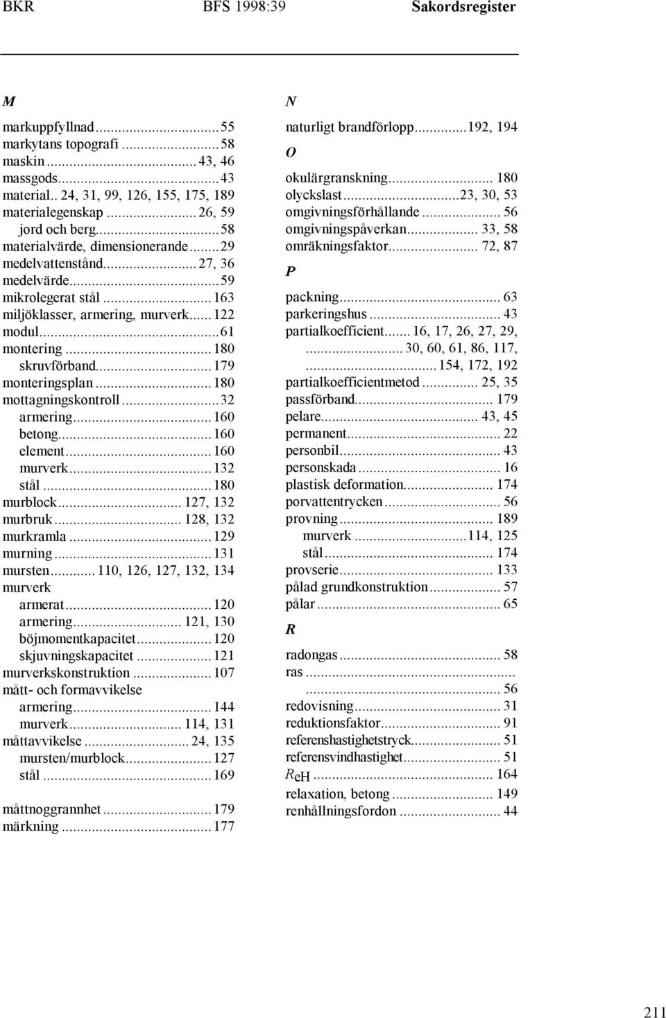 ..32 armering...160 betong...160 element...160 murverk...132 stål...180 murblock... 127, 132 murbruk... 128, 132 murkramla...129 murning...131 mursten...110, 126, 127, 132, 134 murverk armerat.