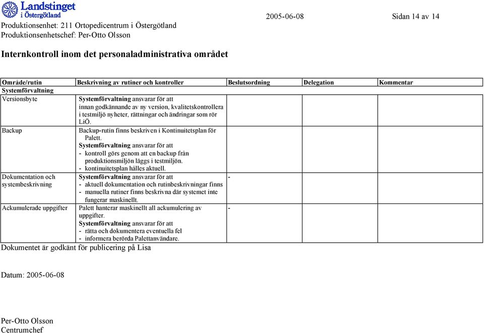 - kontinuitetsplan hålles aktuell.