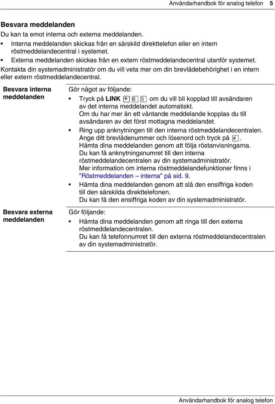 Kontakta din systemadministratör om du vill veta mer om din brevlådebehörighet i en intern eller extern röstmeddelandecentral.