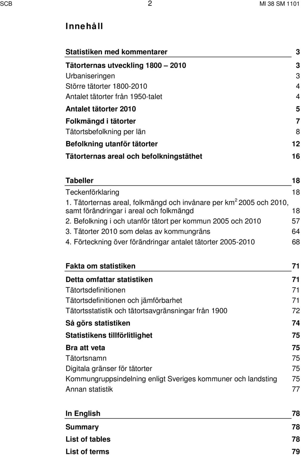 Tätorternas areal, folkmängd och invånare per 2005 och 2010, samt förändringar i areal och folkmängd 18 2. Befolkning i och utanför tätort per kommun 2005 och 2010 57 3.