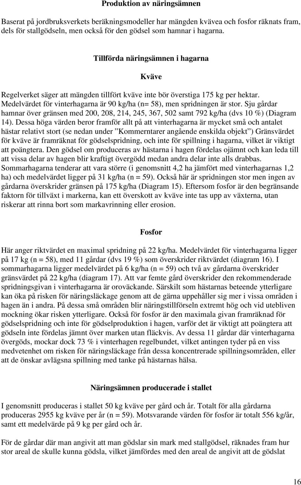Sju gårdar hamnar över gränsen med 200, 208, 214, 245, 367, 502 samt 792 kg/ha (dvs 10 %) (Diagram 14).