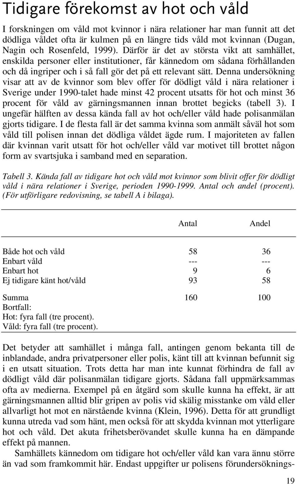 Denna undersökning visar att av de kvinnor som blev offer för dödligt våld i nära relationer i Sverige under 1990-talet hade minst 42 procent utsatts för hot och minst 36 procent för våld av