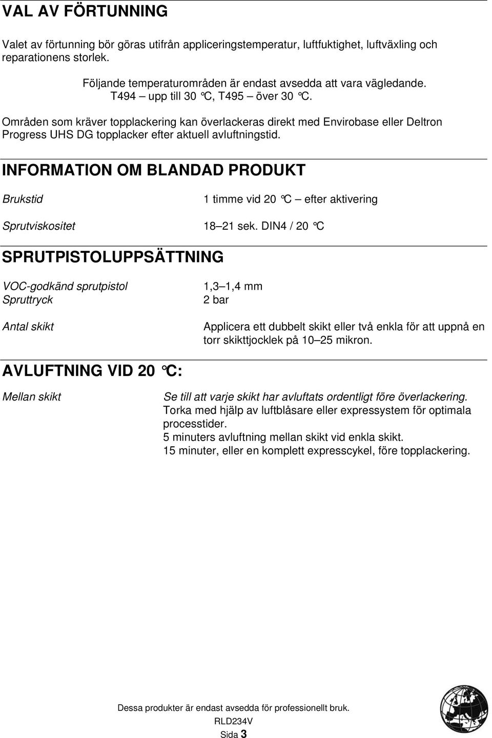 INFORMATION OM BLANDAD PRODUKT Brukstid 1 timme vid 20 C efter aktivering Sprutviskositet 18 21 sek.
