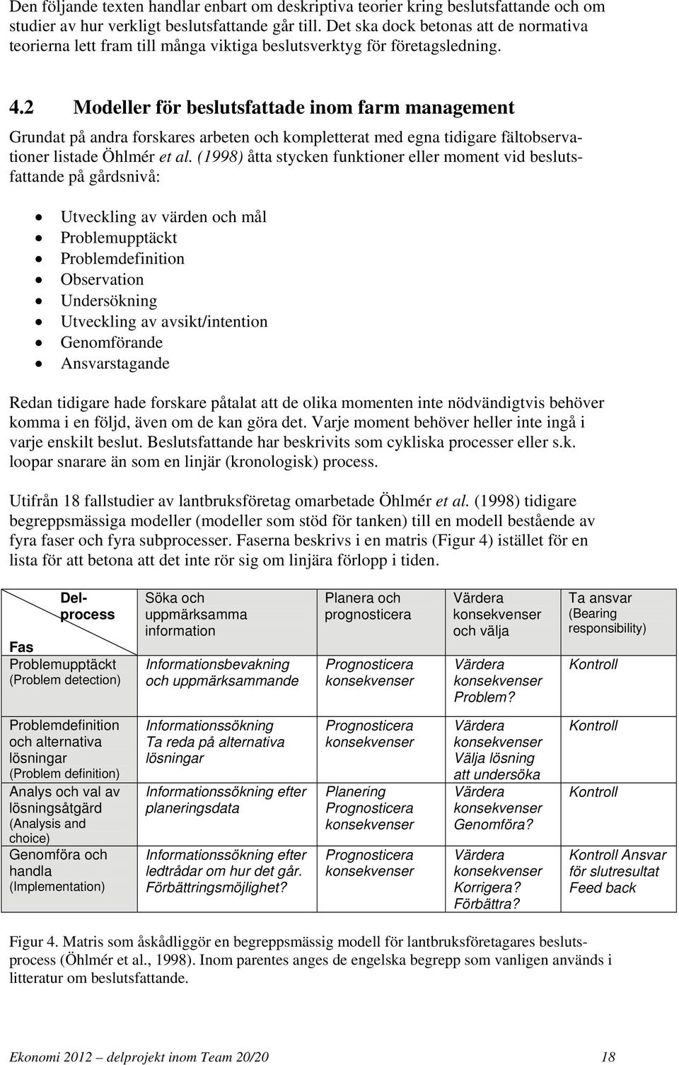 2 Modeller för beslutsfattade inom farm management Grundat på andra forskares arbeten och kompletterat med egna tidigare fältobservationer listade Öhlmér et al.
