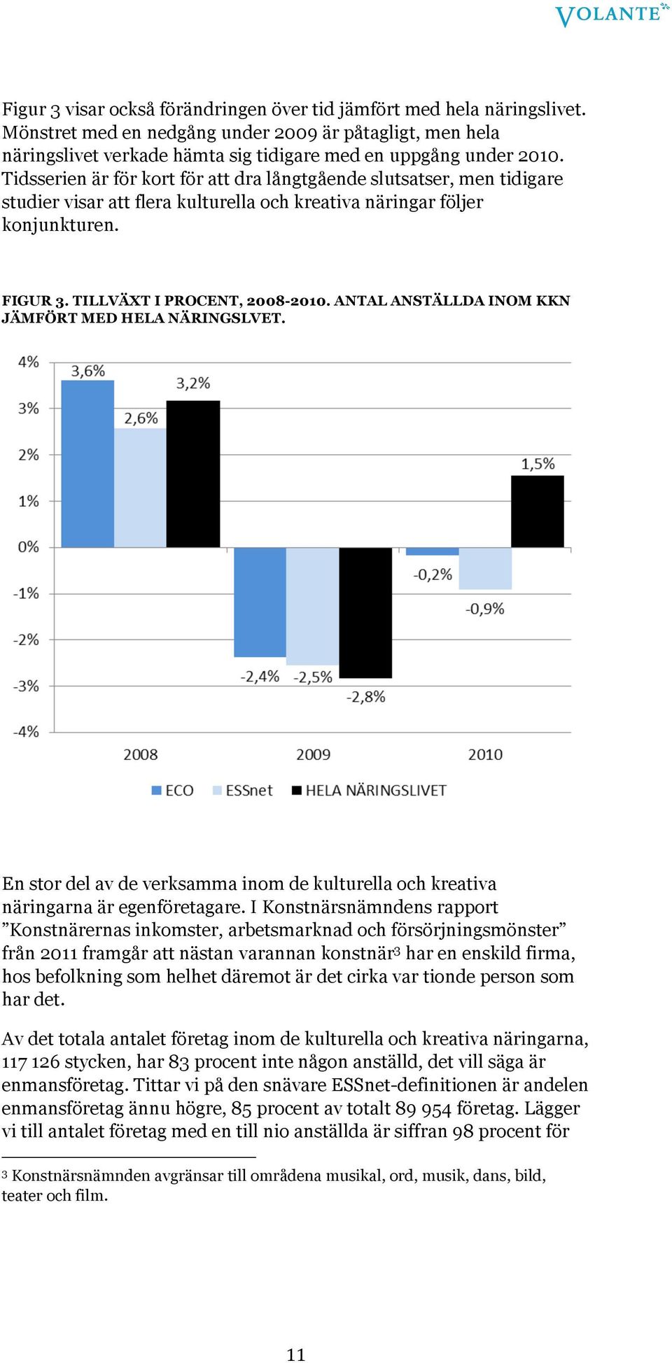 ANTAL ANSTÄLLDA INOM KKN JÄMFÖRT MED HELA NÄRINGSLVET. En stor del av de verksamma inom de kulturella och kreativa näringarna är egenföretagare.