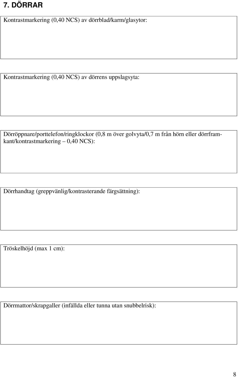 eller dörrframkant/kontrastmarkering 0,40 NCS): Dörrhandtag (greppvänlig/kontrasterande