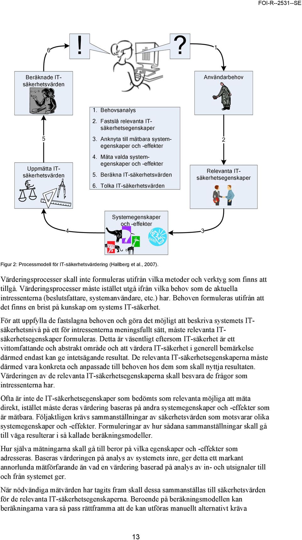 Tolka IT-säkerhetsvärden 2 Relevanta ITsäkerhetsegenskaper 4 Systemegenskaper och -effekter 3 Figur 2: Processmodell för IT-säkerhetsvärdering (Hallberg et al., 2007).