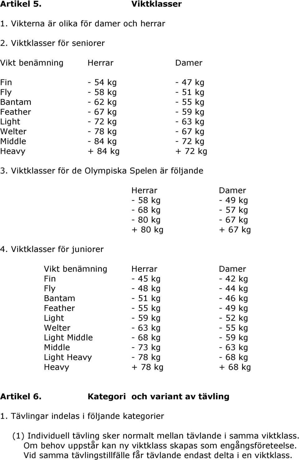 - 72 kg Heavy + 84 kg + 72 kg 3. Viktklasser för de Olympiska Spelen är följande 4.