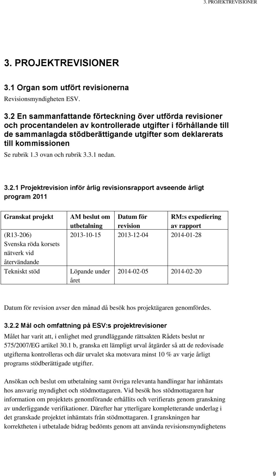 1 Organ som utfört revisionerna Revisionsmyndigheten ESV. 3.
