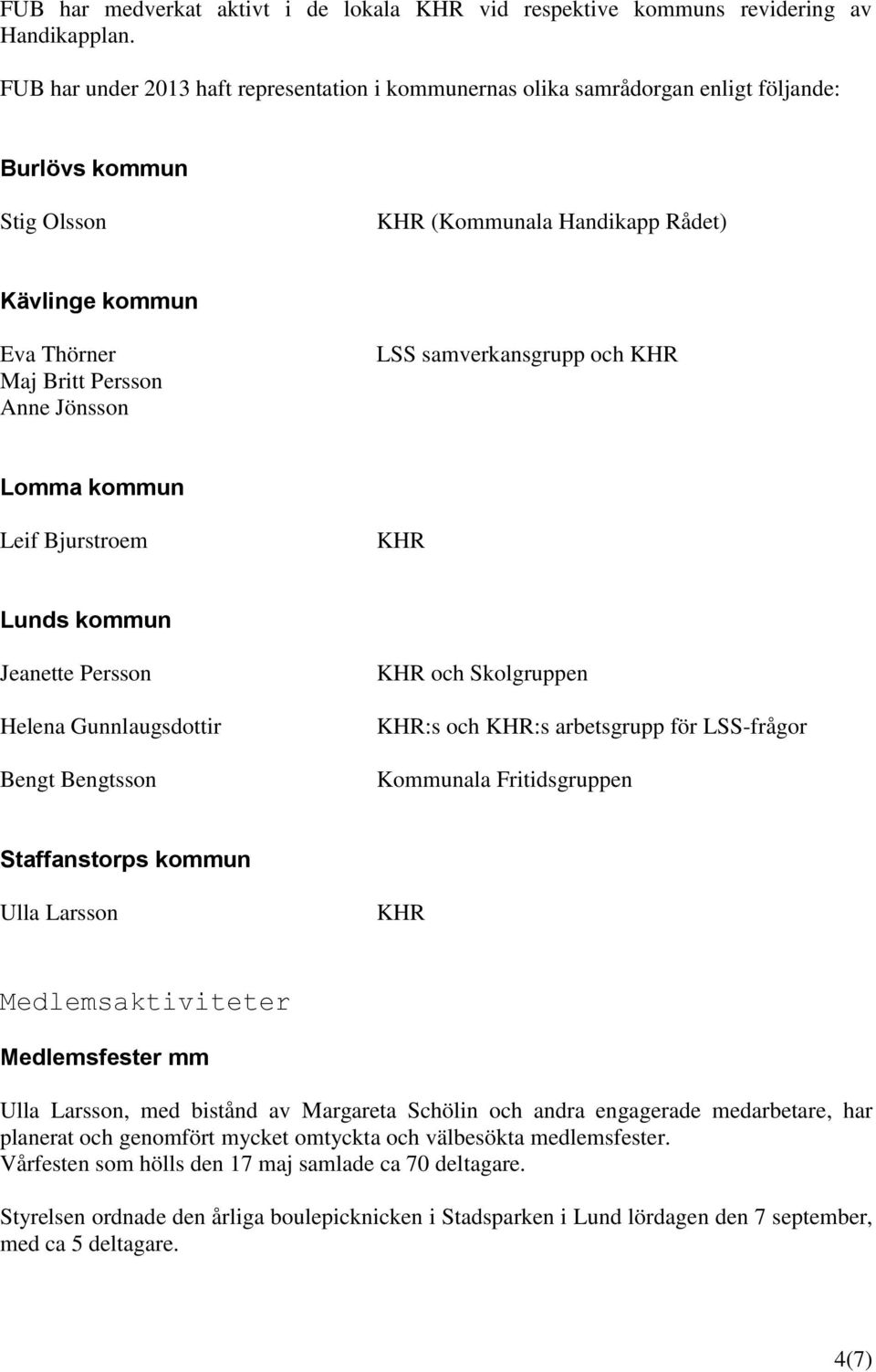 samverkansgrupp och KHR Lomma kommun Leif Bjurstroem KHR Lunds kommun Jeanette Persson Helena Gunnlaugsdottir Bengt Bengtsson KHR och Skolgruppen KHR:s och KHR:s arbetsgrupp för LSS-frågor Kommunala