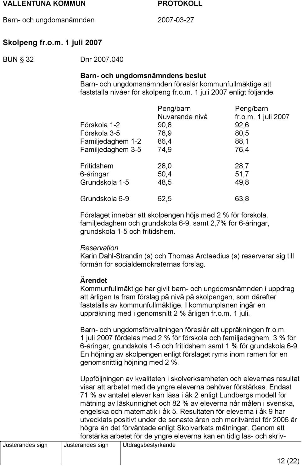 62,5 63,8 Förslaget innebär att skolpengen höjs med 2 % för förskola, familjedaghem och grundskola 6-9, samt 2,7% för 6-åringar, grundskola 1-5 och fritidshem.