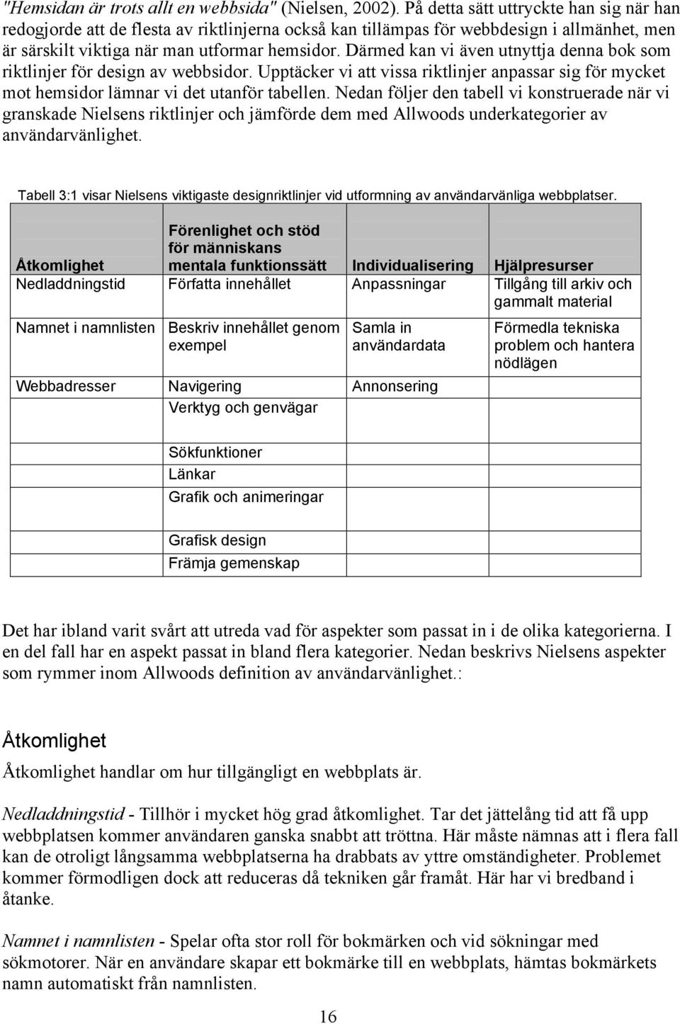 Därmed kan vi även utnyttja denna bok som riktlinjer för design av webbsidor. Upptäcker vi att vissa riktlinjer anpassar sig för mycket mot hemsidor lämnar vi det utanför tabellen.