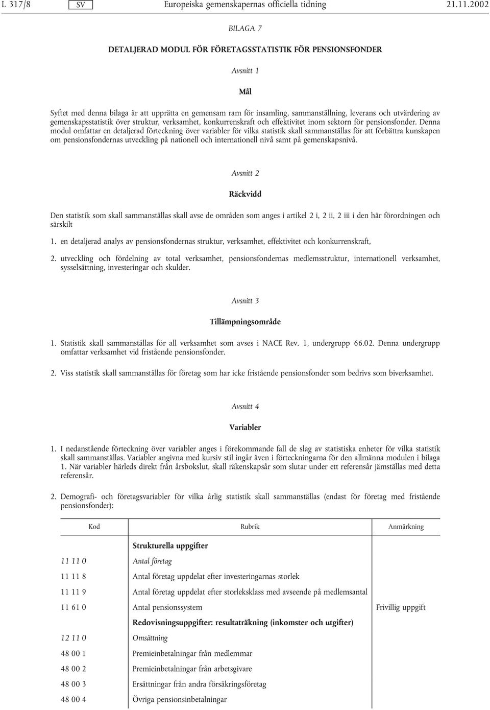 av gemenskapsstatistik över struktur, verksamhet, konkurrenskraft och effektivitet inom sektorn för pensionsfonder.