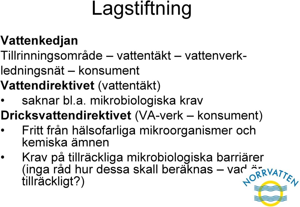 (VA-verk konsument) Fritt från hälsofarliga mikroorganismer och kemiska ämnen Krav på