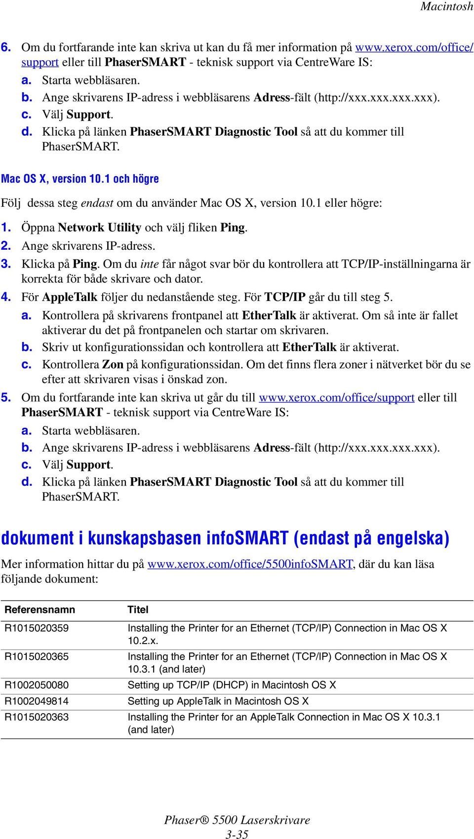 1 och högre Följ dessa steg endast om du använder Mac OS X, version 10.1 eller högre: 1. Öppna Network Utility och välj fliken Ping. 2. Ange skrivarens IP-adress. 3. Klicka på Ping.