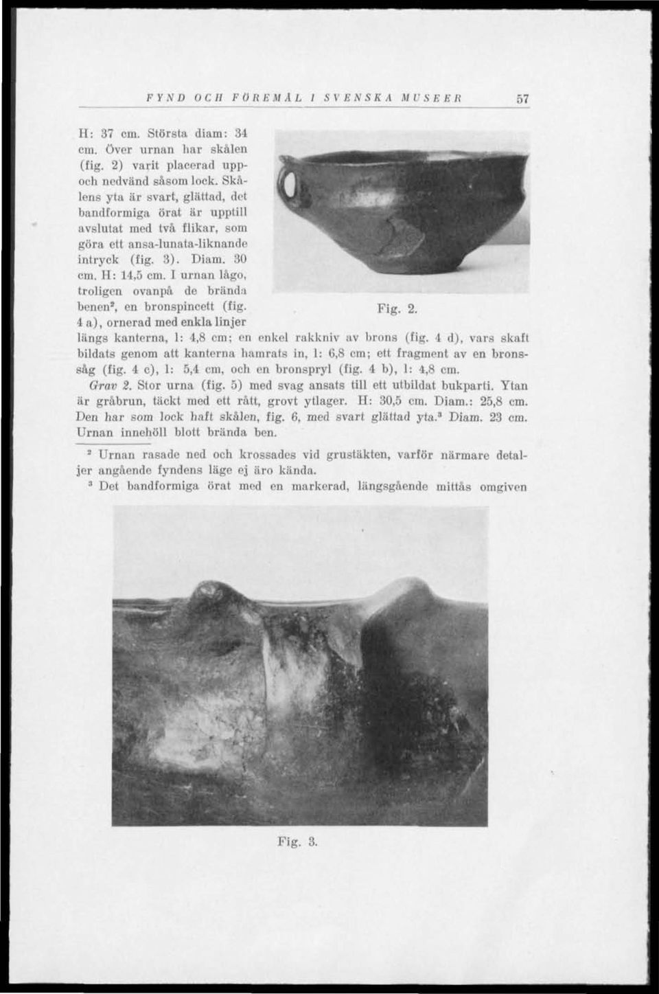 I urnan lågo, troligen ovanpå de brända benen 2, en bronspincett (fig. Fig. 2. 4 a), ornerad med enkla linjer längs kanterna, 1: 4,8 cm; en enkel rakkniv av brons (fig.