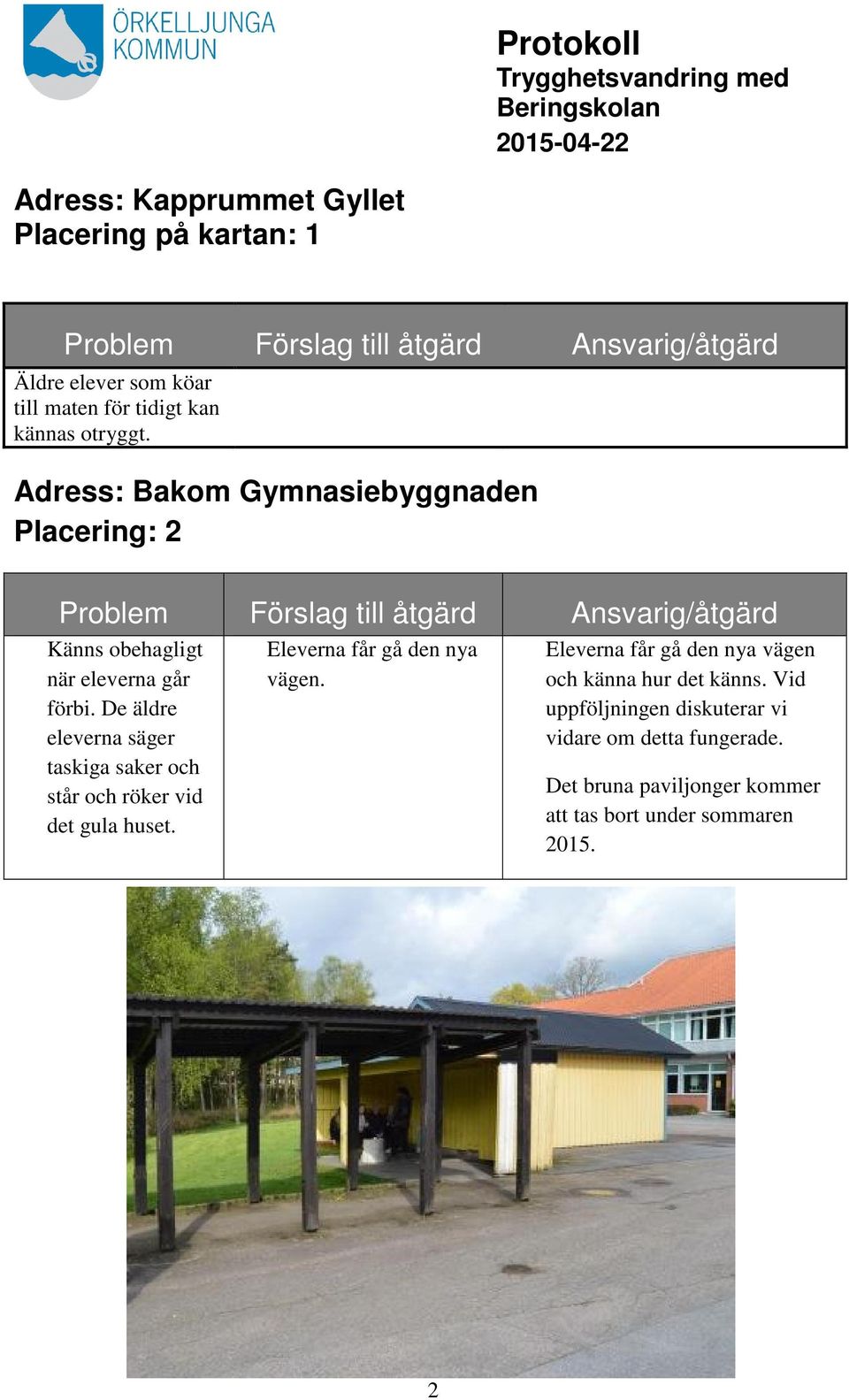De äldre eleverna säger taskiga saker och står och röker vid det gula huset. Eleverna får gå den nya vägen.