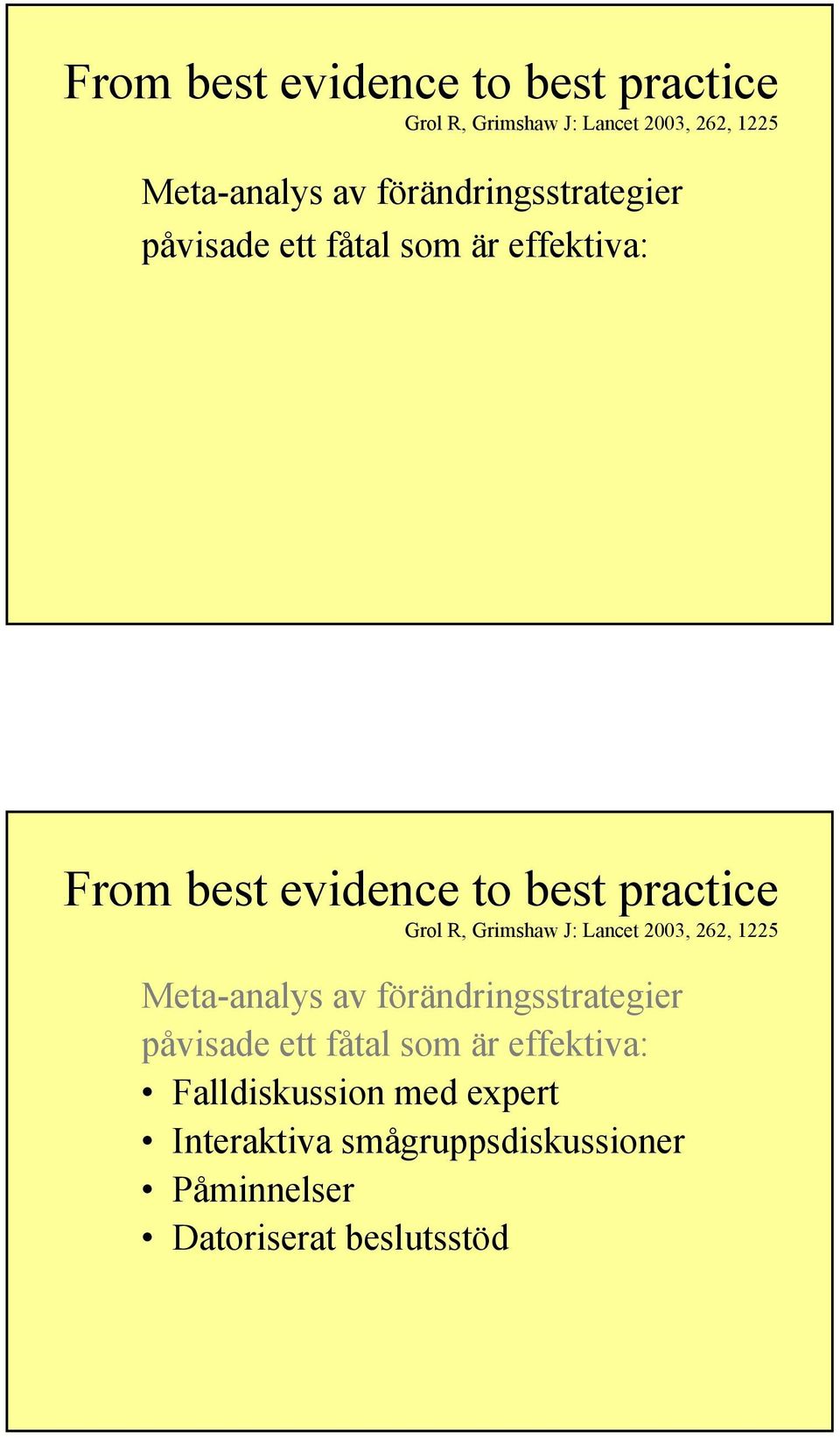 som är effektiva: Falldiskussion med expert Interaktiva smågruppsdiskussioner Påminnelser