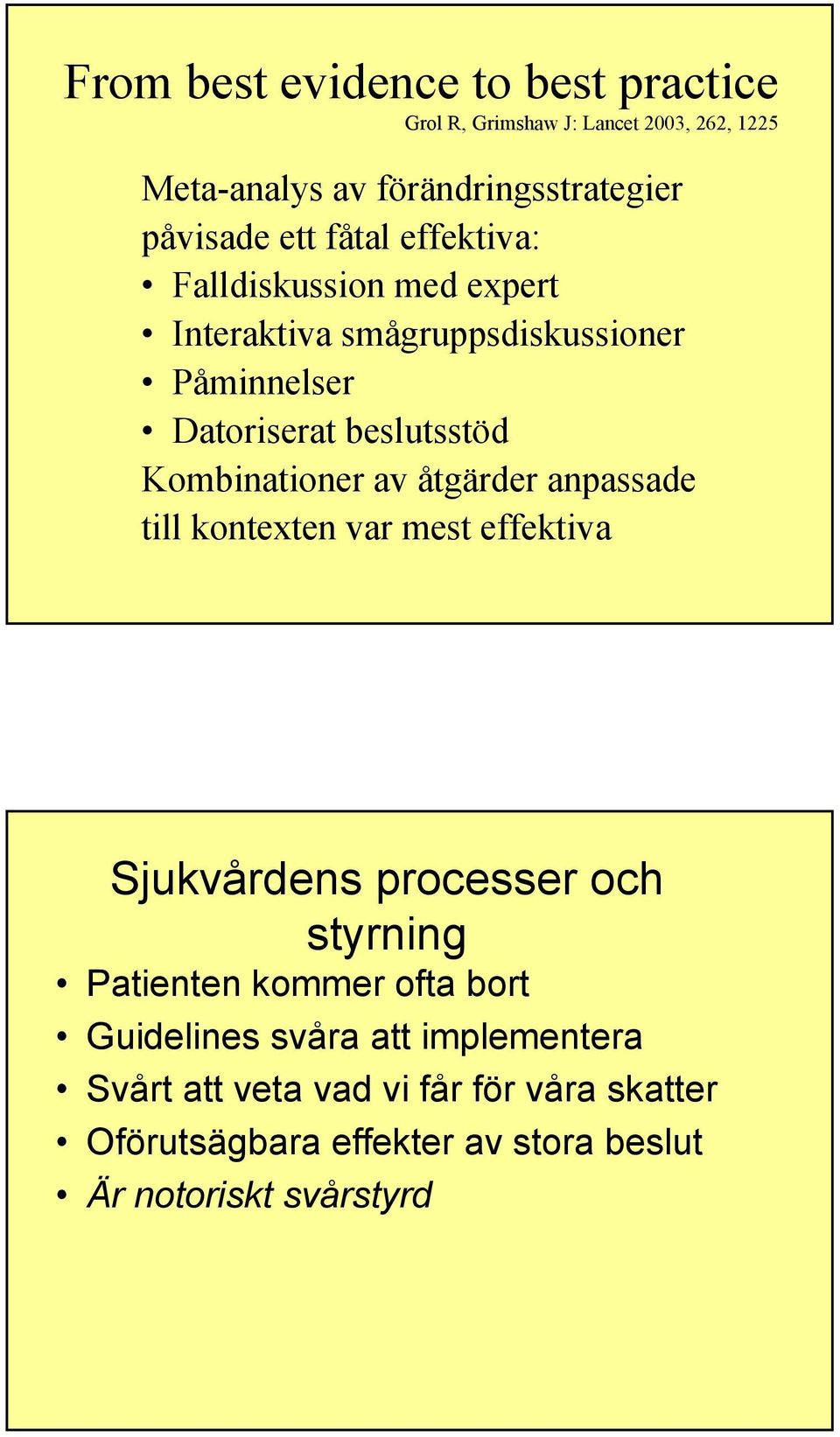 Kombinationer av åtgärder anpassade till kontexten var mest effektiva Sjukvårdens processer och styrning Patienten kommer ofta