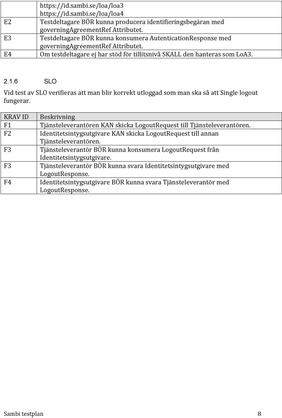 6 SLO Vid test av SLO verifieras att man blir korrekt utloggad som man ska så att Single logout fungerar.