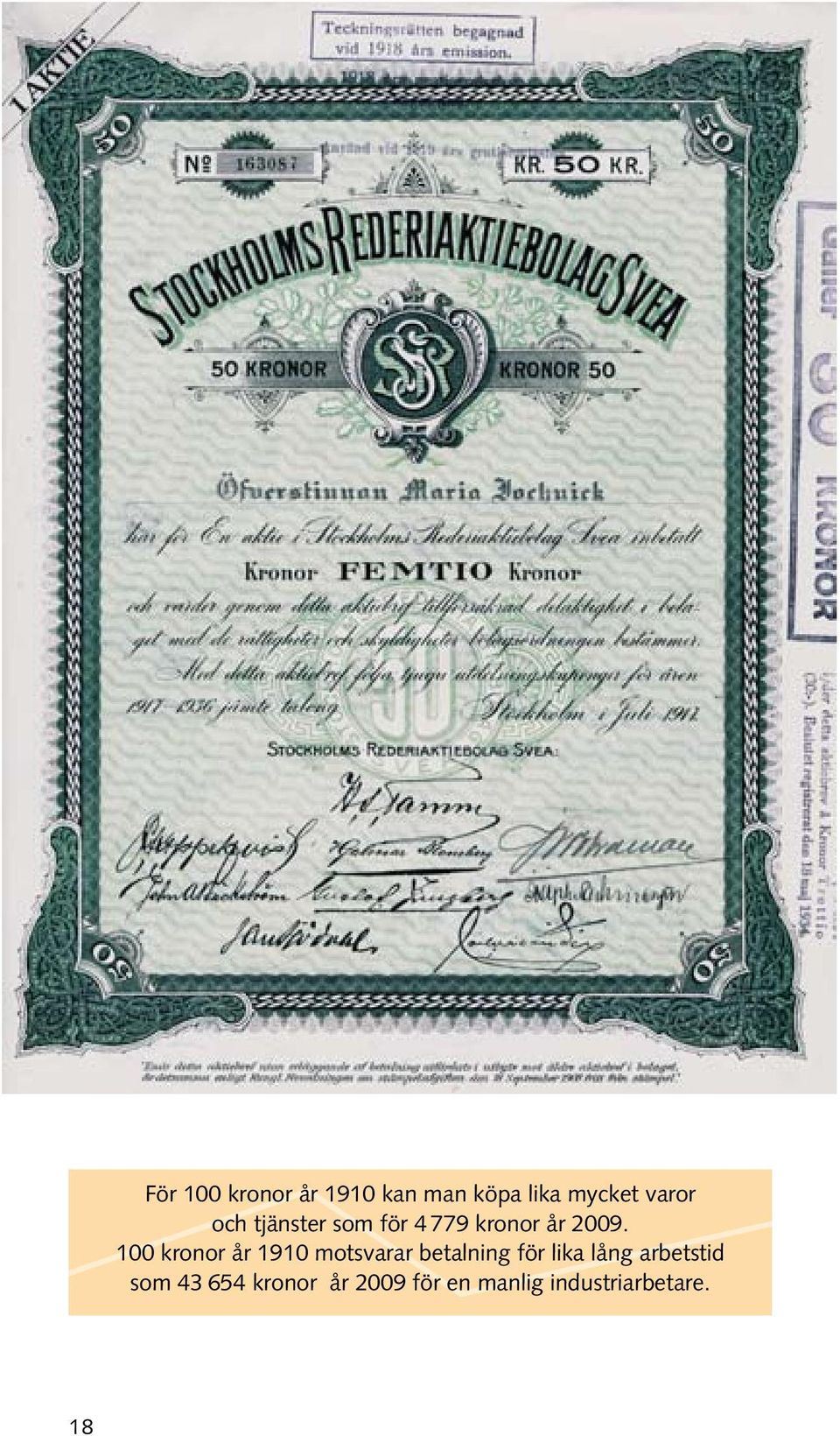 100 kronor år 1910 motsvarar betalning för lika lång