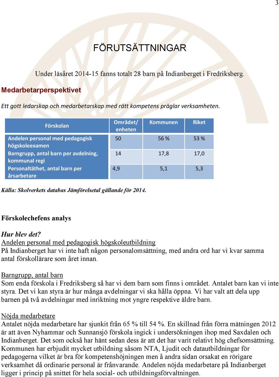 17,8 17,0 4,9 5,1 5,3 Källa: Skolverkets databas Jämförelsetal gällande för 2014. Förskolechefens analys Hur blev det?