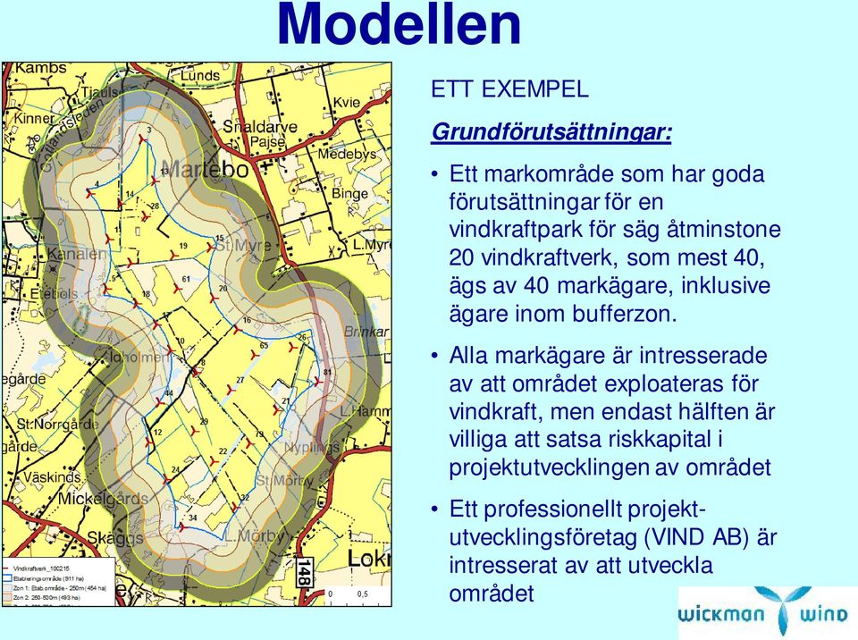 Alla markägare är intresserade av att området exploateras för vindkraft, men endast hälften är villiga att satsa
