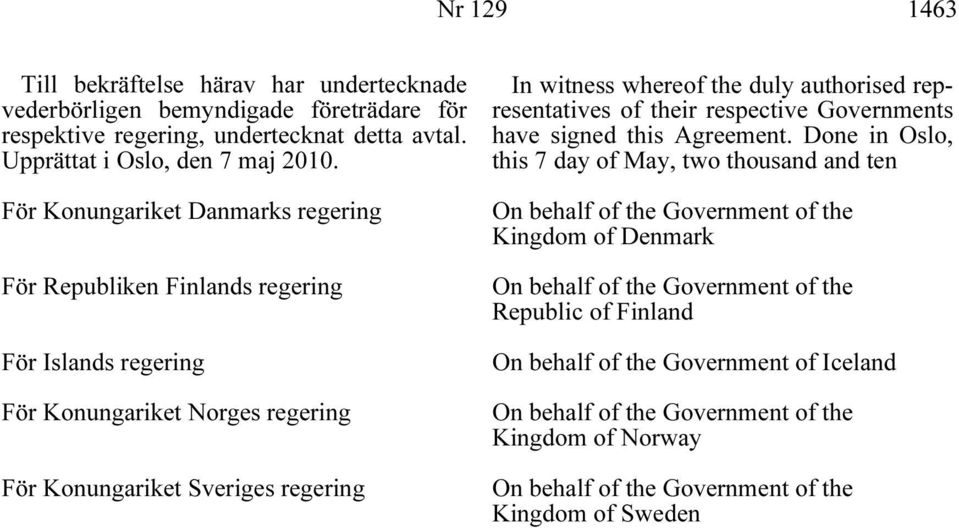 authorised representatives of their respective Governments have signed this Agreement.