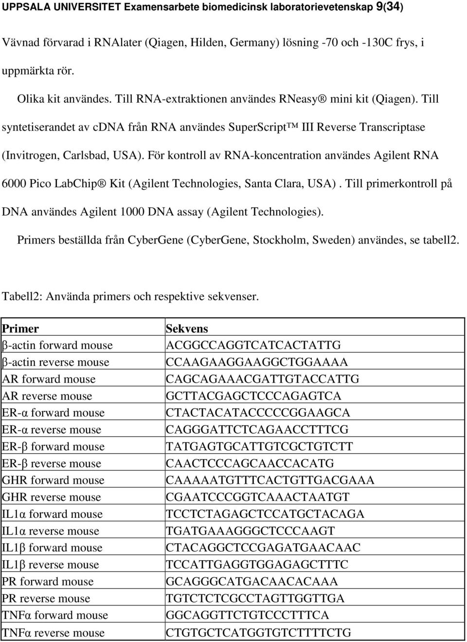 För kontroll av RNA-koncentration användes Agilent RNA 6000 Pico LabChip Kit (Agilent Technologies, Santa Clara, USA).