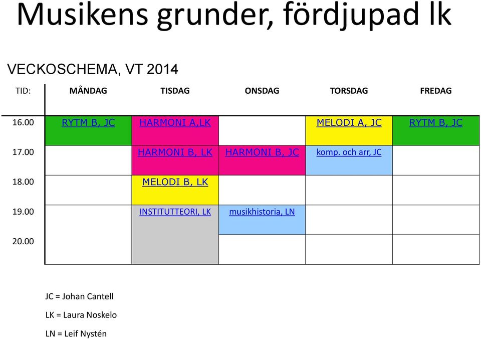 00 HARMONI B, LK HARMONI B, JC komp. och arr, JC 18.00 MELODI B, LK 19.